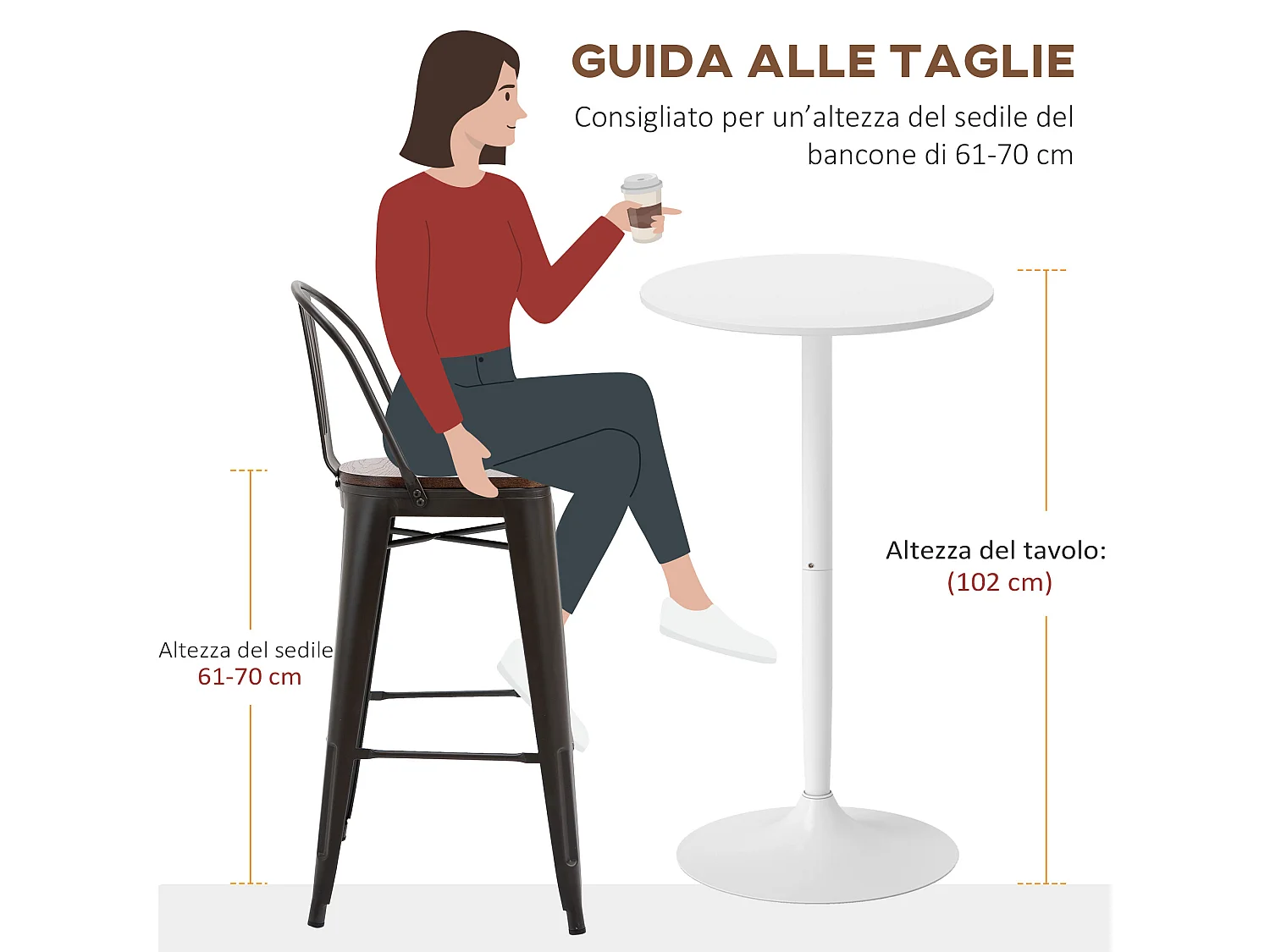 Tavolo bar rotondo alto salvaspazio in acciaio colore bianco