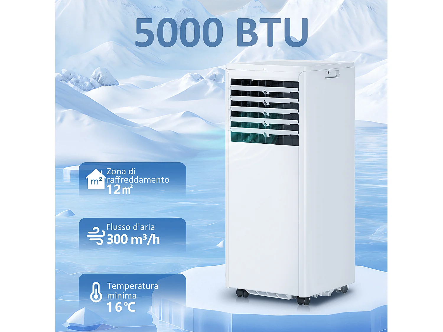 Condizionatore portatile 4 in 1 5000 btu plastica bianco