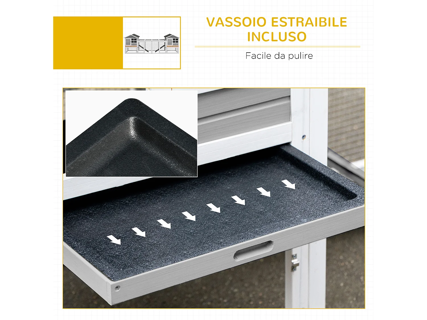 Conigliera in legno da esterno con 2 casette per conigli grigia