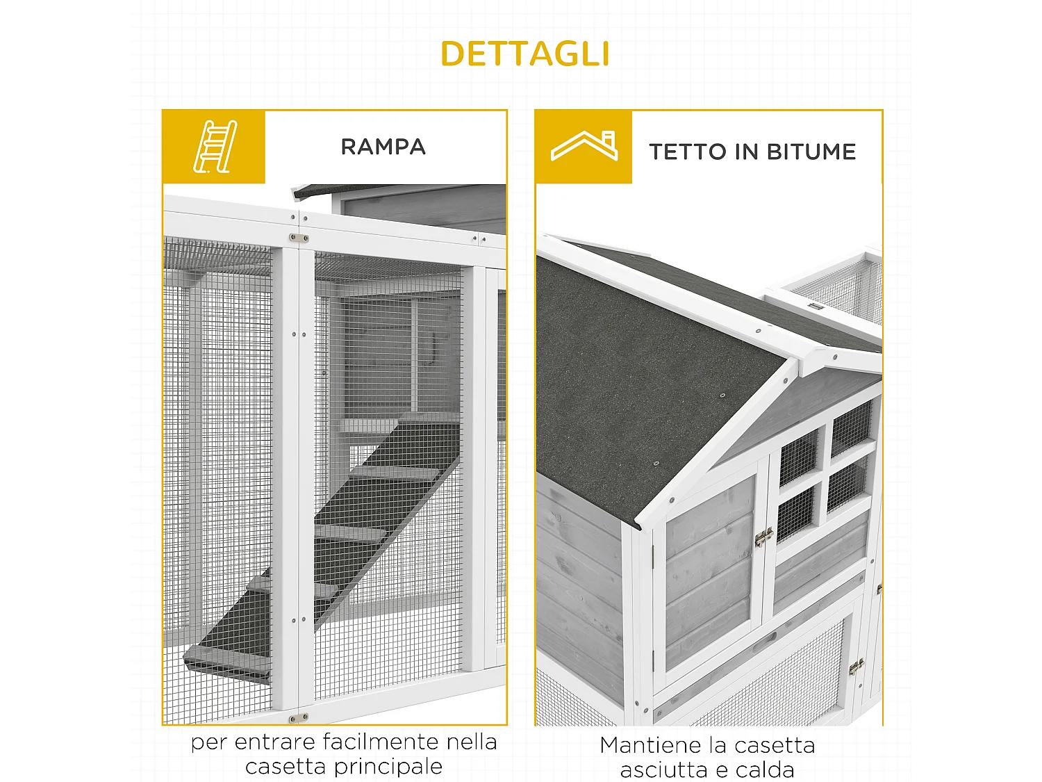 Conigliera in legno da esterno con 2 casette per conigli grigia