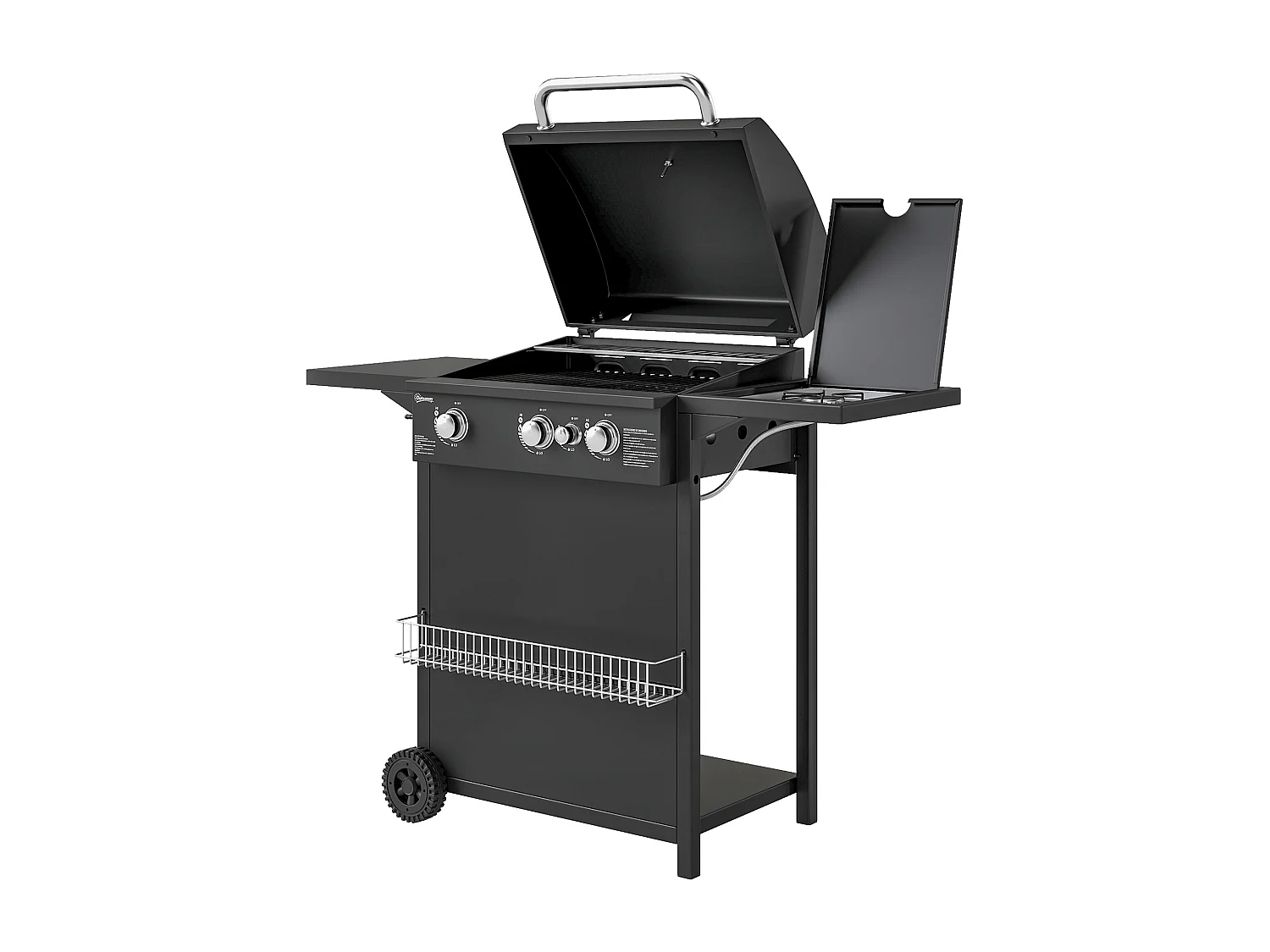 Barbecue a gas con coperchio ruote e bruciatori indipendenti nero