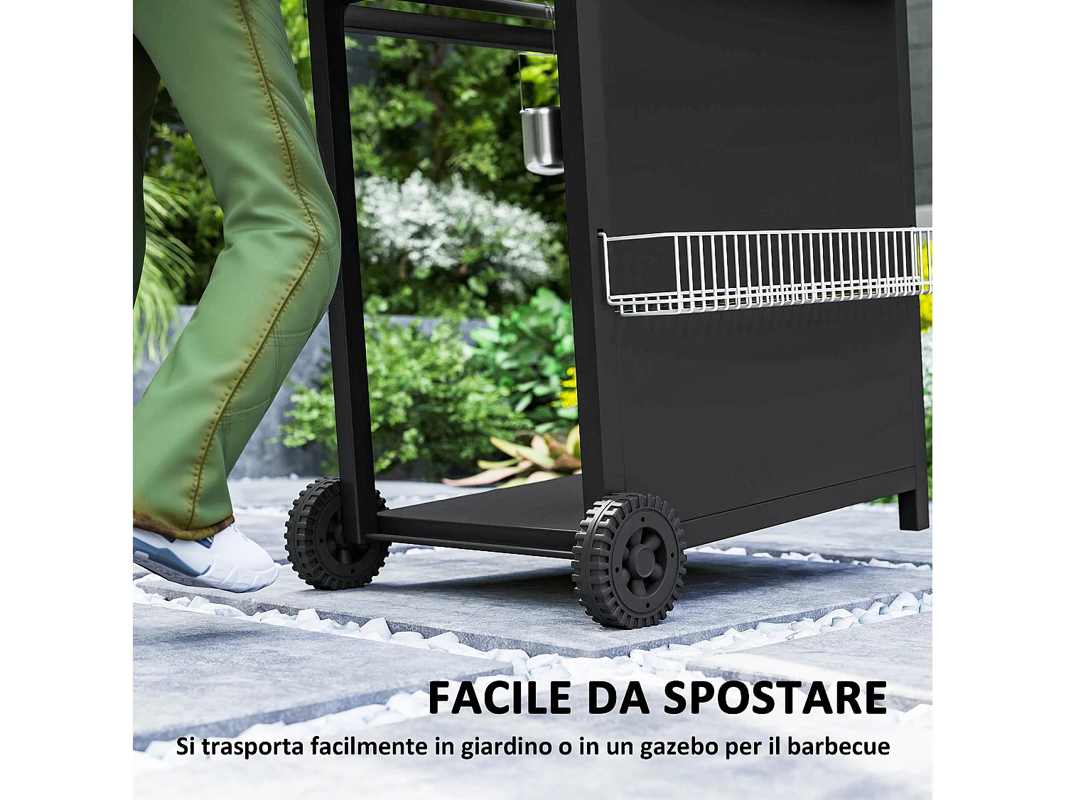Barbecue a gas con coperchio ruote e bruciatori indipendenti nero