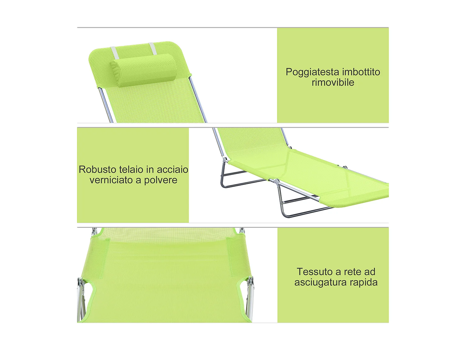 Lettino prendisole pieghevole schienale reclinabile e cuscino