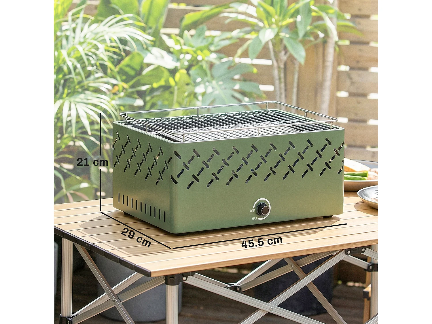 Barbecue a carbone con ventilatore in metallo verde chiaro