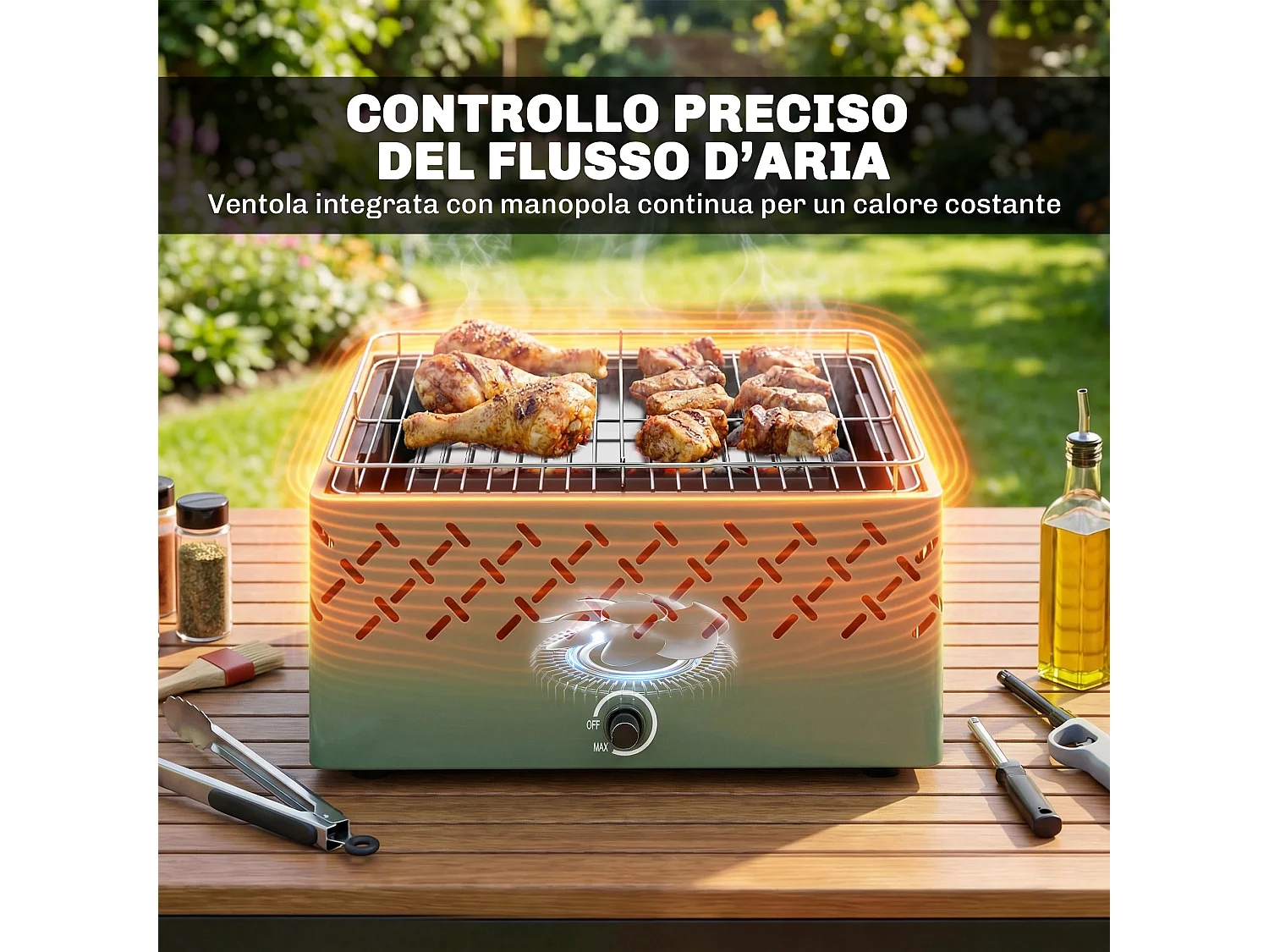 Barbecue a carbone con ventilatore in metallo verde chiaro