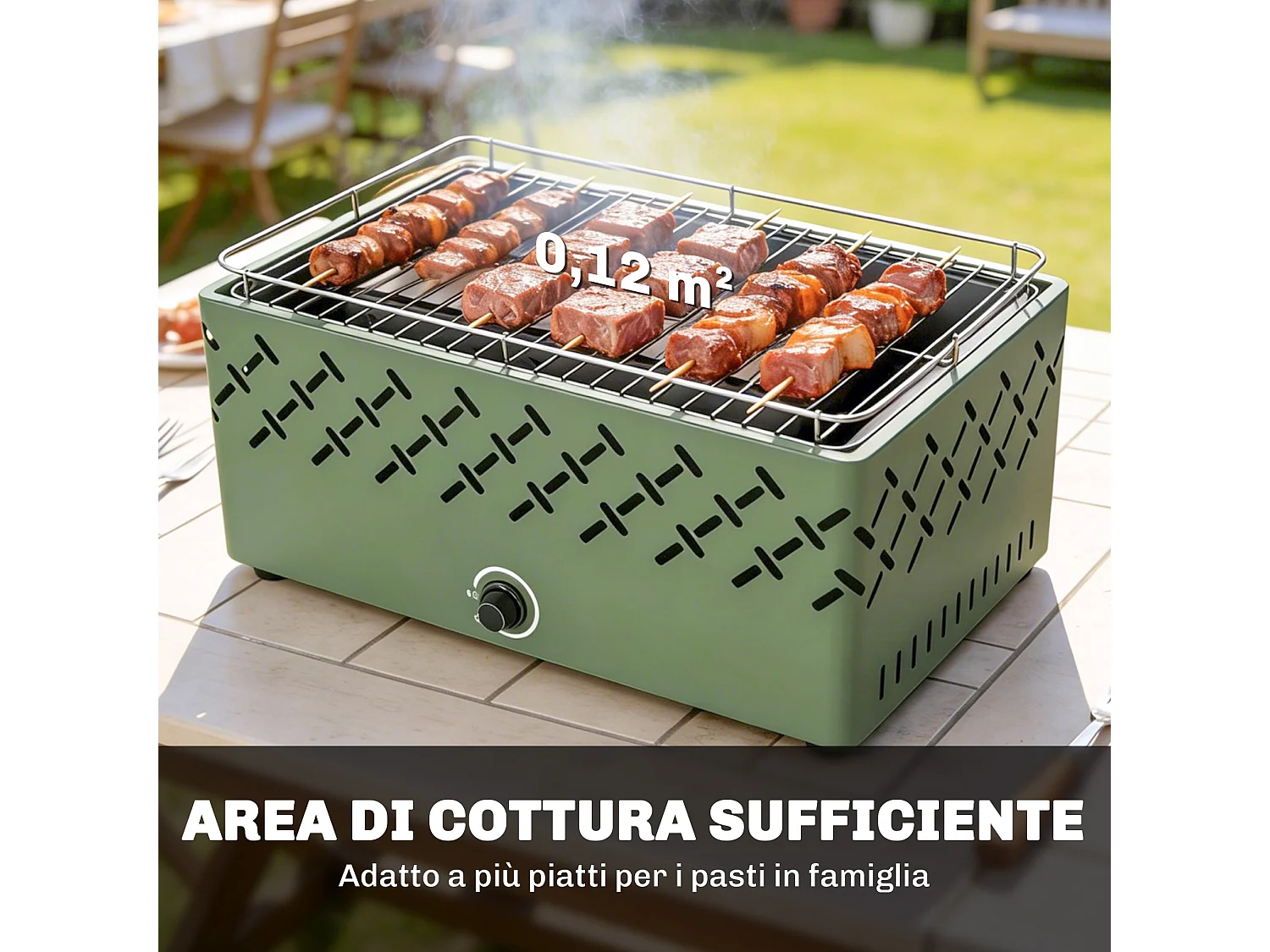 Barbecue a carbone con ventilatore in metallo verde chiaro