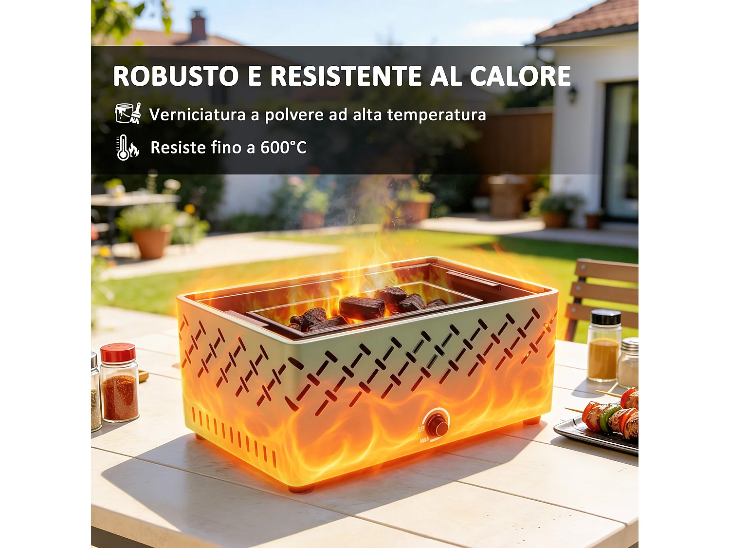 Barbecue a carbone con ventilatore in metallo verde chiaro