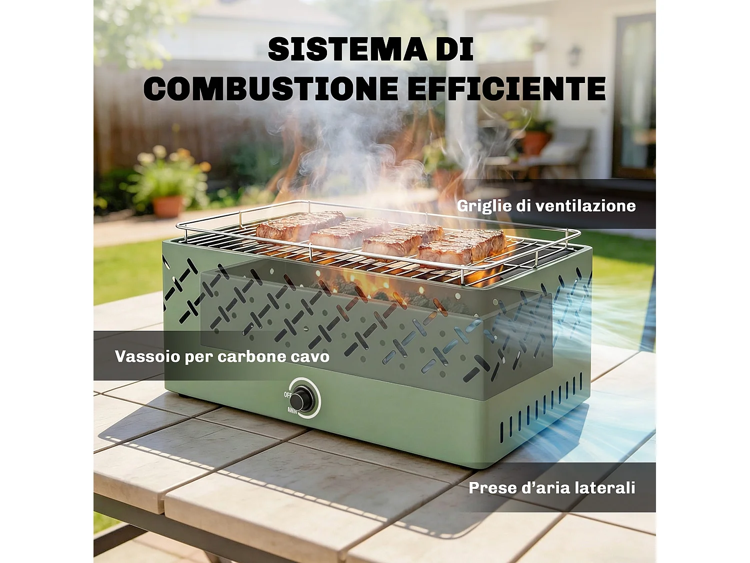 Barbecue a carbone con ventilatore in metallo verde chiaro