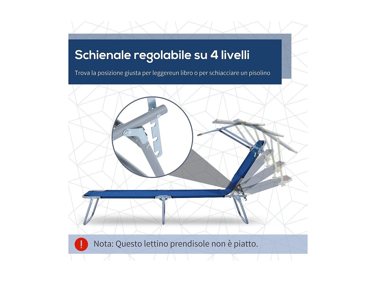 Lettino prendisole da giardino pieghevole con tettuccio blu