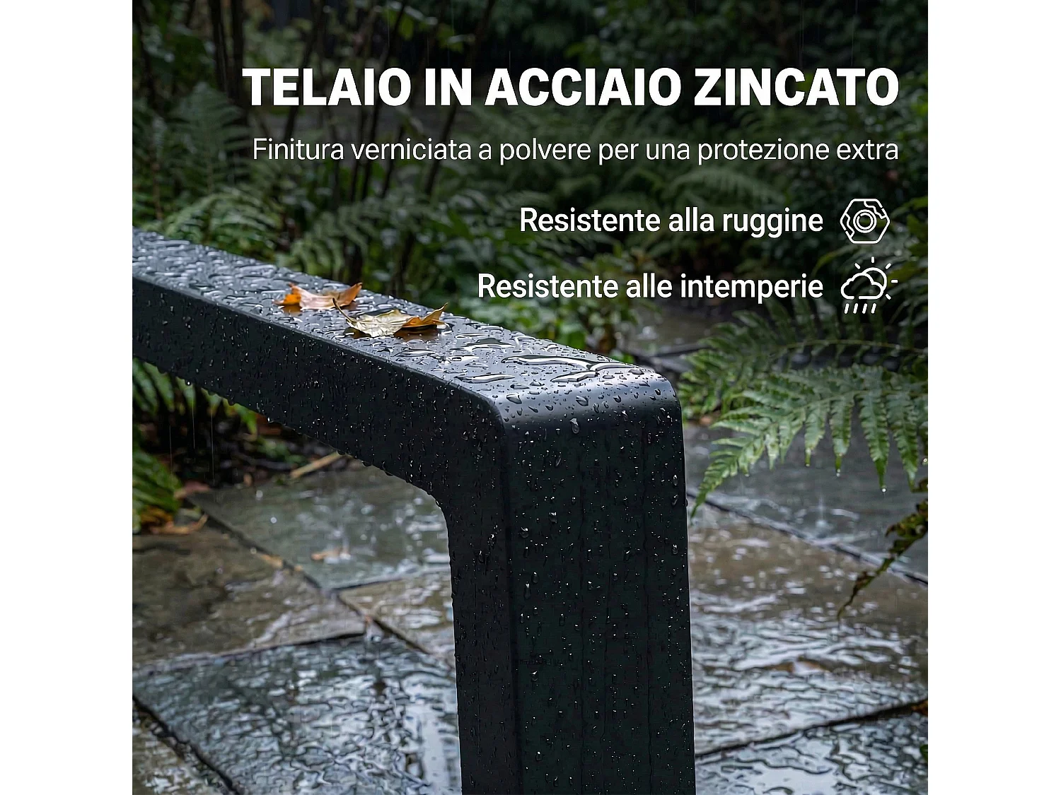Sedia a sdraio con poggiapiedi retrattile in acciaio nera