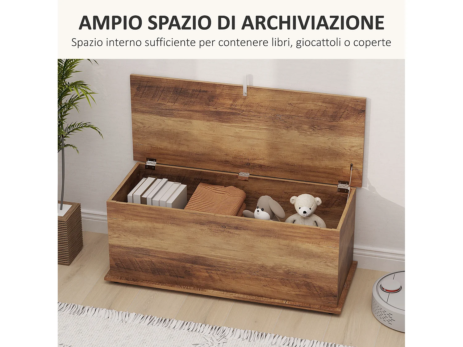 Cassapanca baule con coperchio ribaltabile 100x40x40 cm marrone