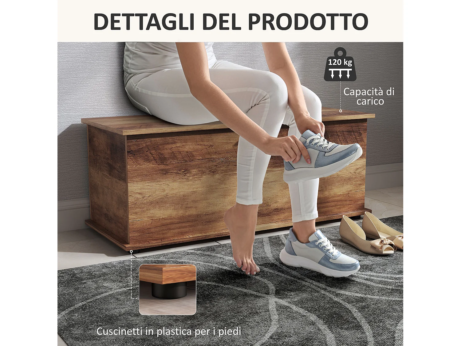Cassapanca baule con coperchio ribaltabile 100x40x40 cm marrone