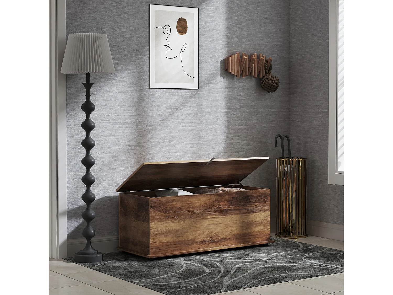 Cassapanca baule con coperchio ribaltabile 100x40x40 cm marrone