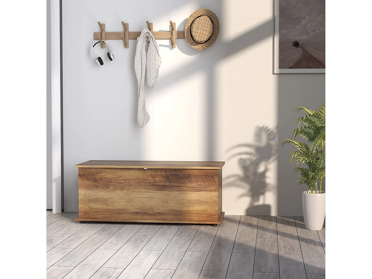 Cassapanca baule con coperchio ribaltabile 100x40x40 cm marrone