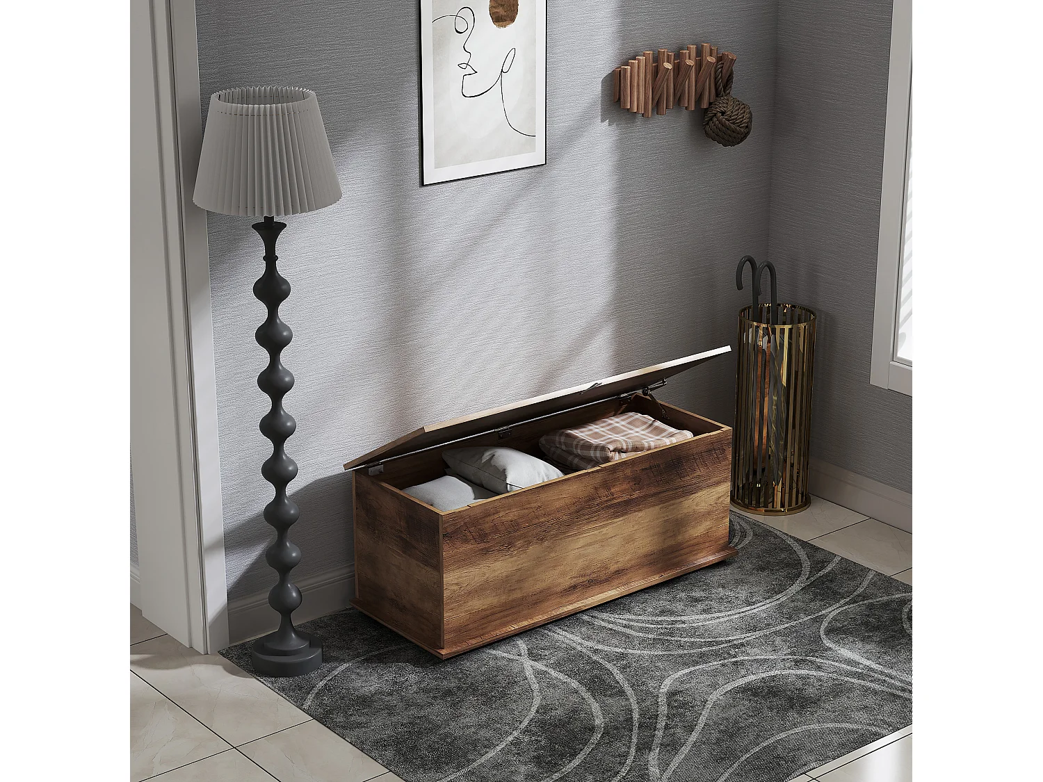 Cassapanca baule con coperchio ribaltabile 100x40x40 cm marrone