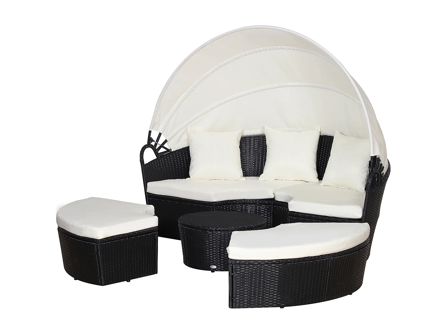 Set 4 Pzi Divano Circolare da Giardino, Mobili Componibili, Nero Beige