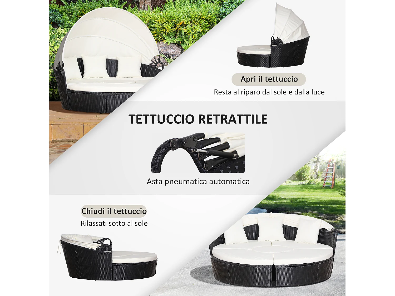 Set 4 Pzi Divano Circolare da Giardino, Mobili Componibili, Nero Beige