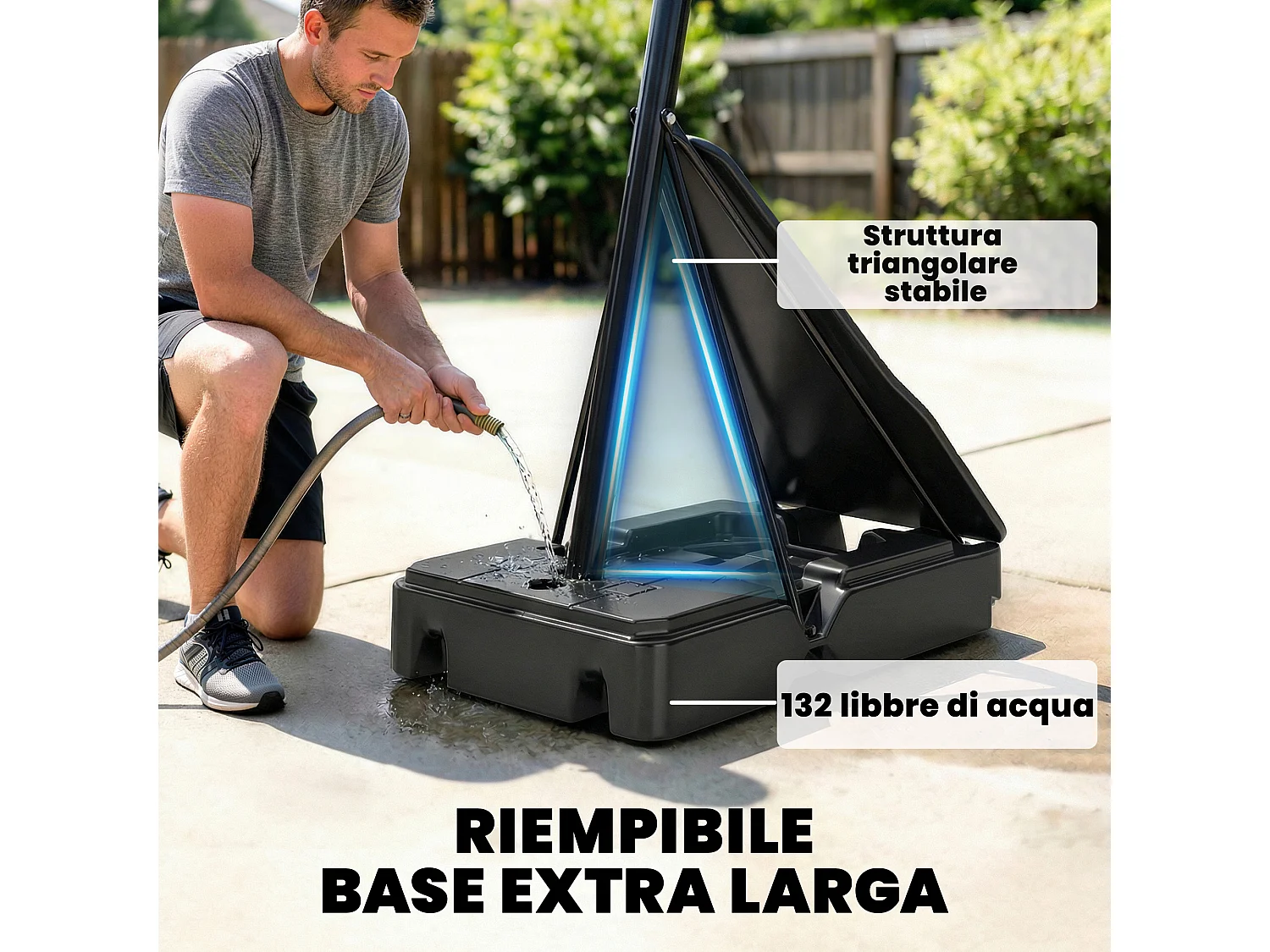 Canestro da basket regolabile con base riempibile e tabellone antishock