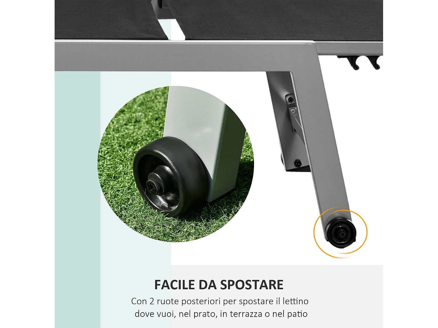Lettino prendisole in alluminio grigio e nero