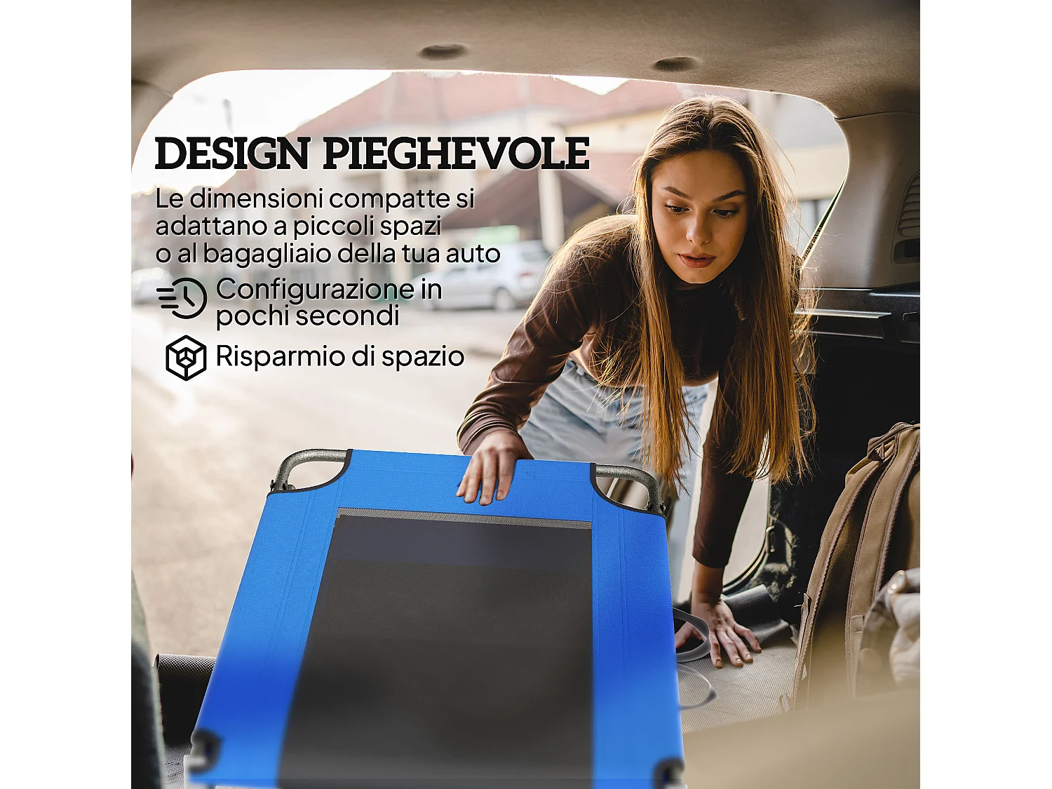 Lettino prendisole pieghevole regolabile in texteline blu