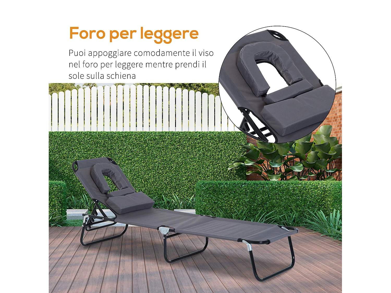 Lettino da giardino relax lettino cuscino poggiatesta 2 colori pieghevole