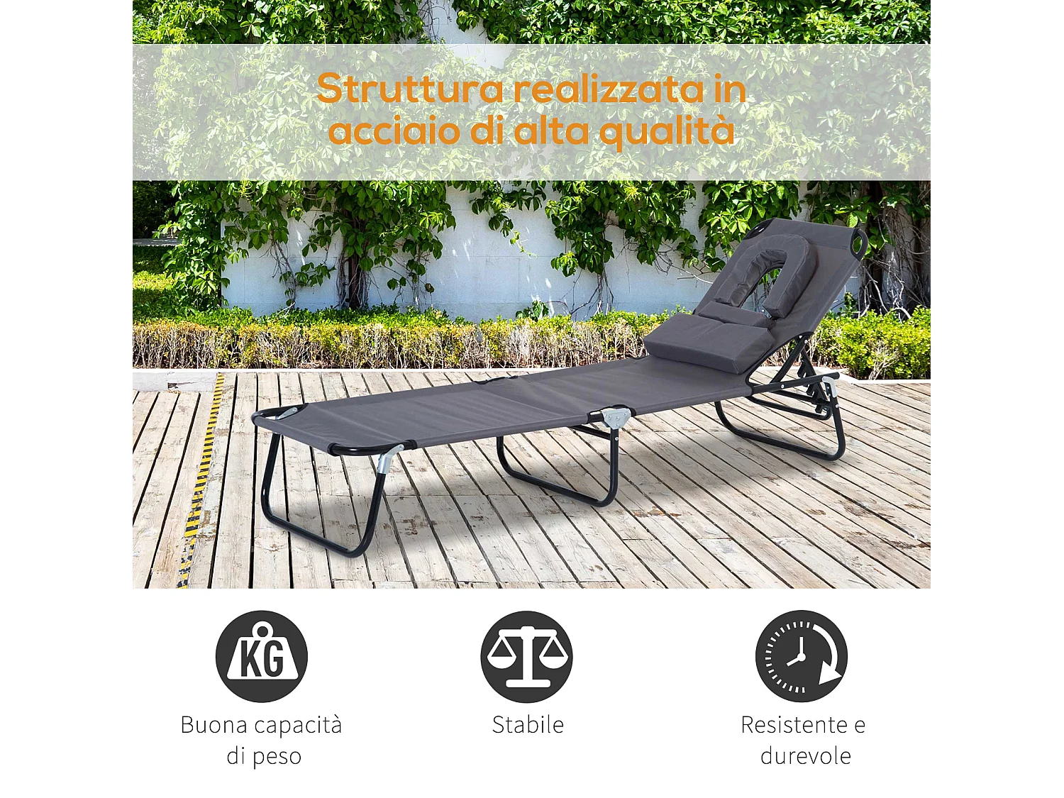 Lettino da giardino relax lettino cuscino poggiatesta 2 colori pieghevole