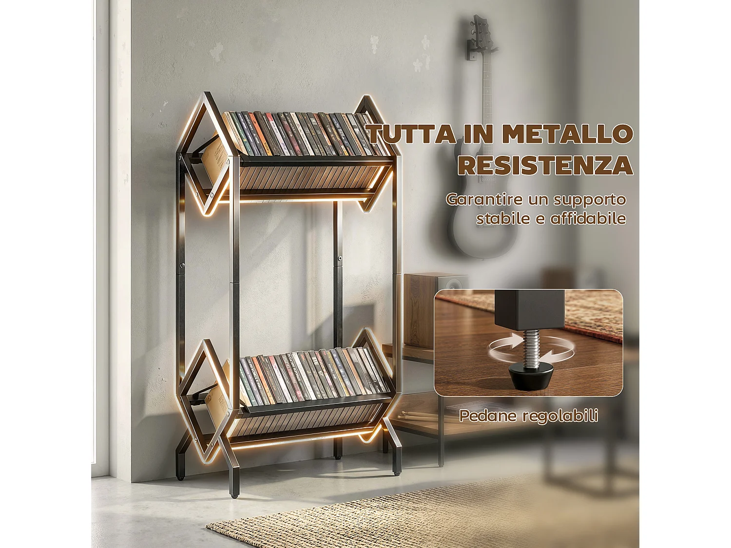 Porta cd a 2 livelli per 50 dischi in metallo nero