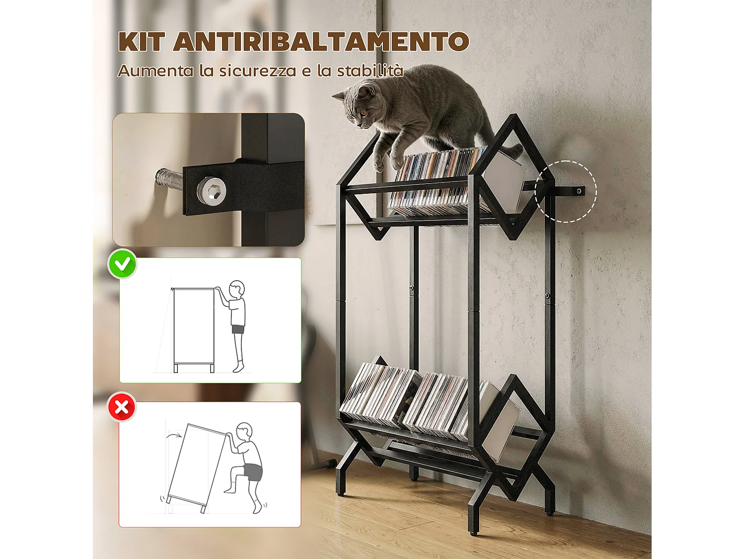 Porta cd a 2 livelli per 50 dischi in metallo nero