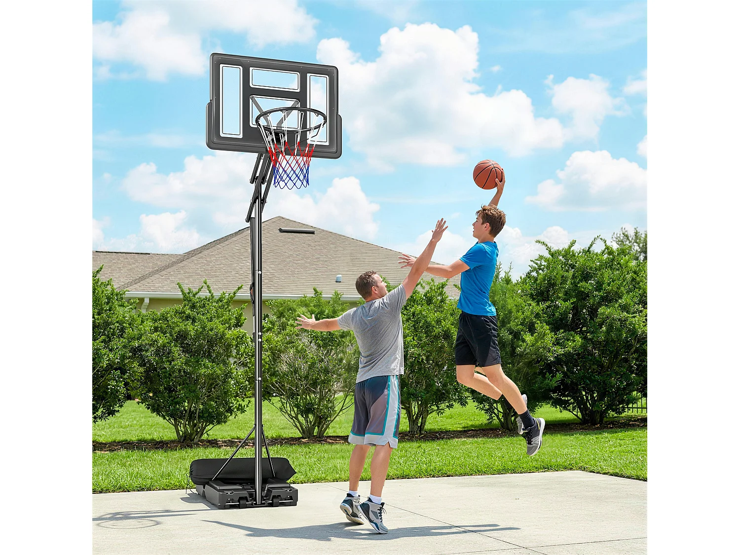 Canestro basket regolabile in altezza portatile con ruote acciaio nero