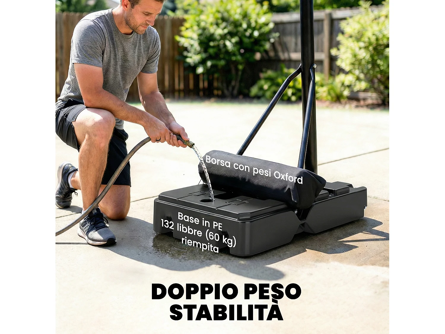 Canestro basket regolabile in altezza portatile con ruote acciaio nero