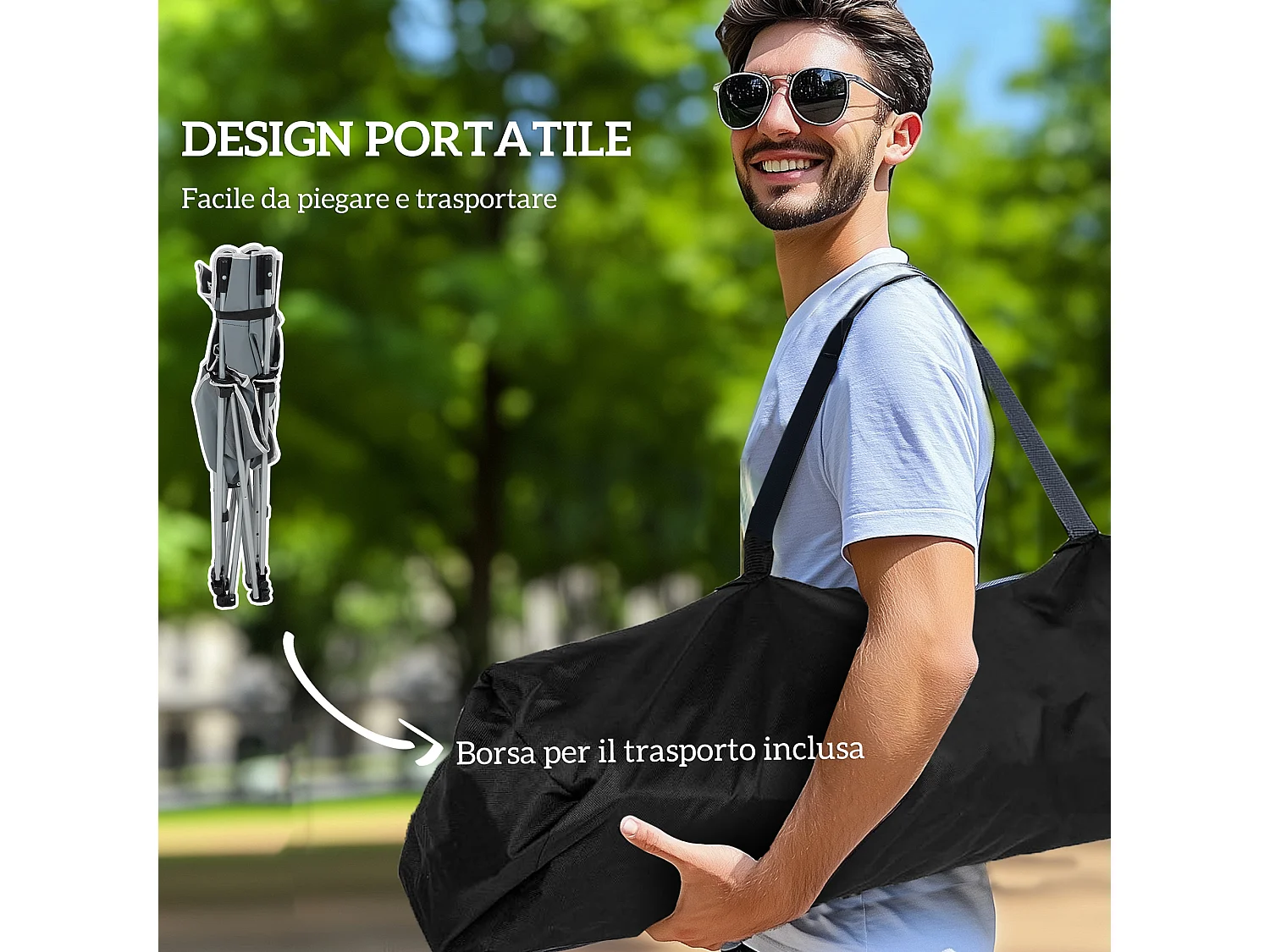 Sedia da campeggio con poggiapiedi staccabile nero