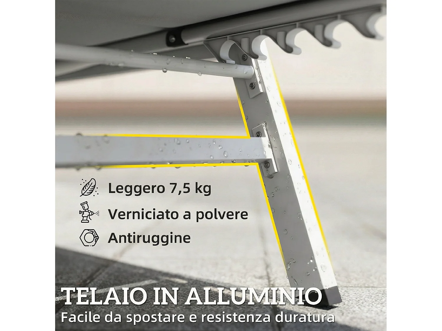 Sdraio da giardino con schienale regolabile in alluminio grigio chiaro