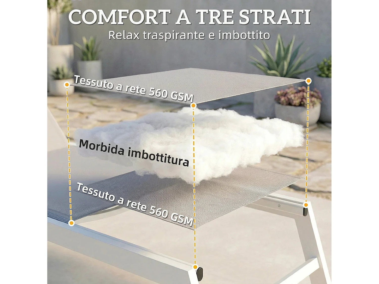Sdraio da giardino con schienale regolabile in alluminio grigio chiaro
