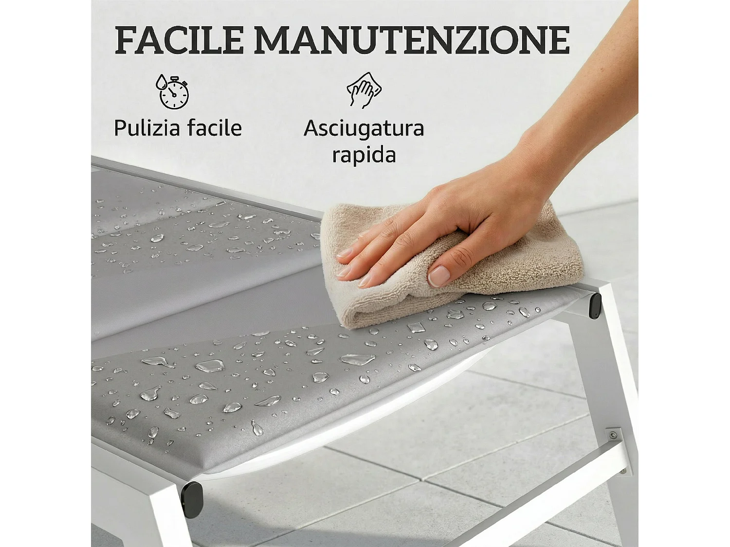 Sdraio da giardino con schienale regolabile in alluminio grigio chiaro