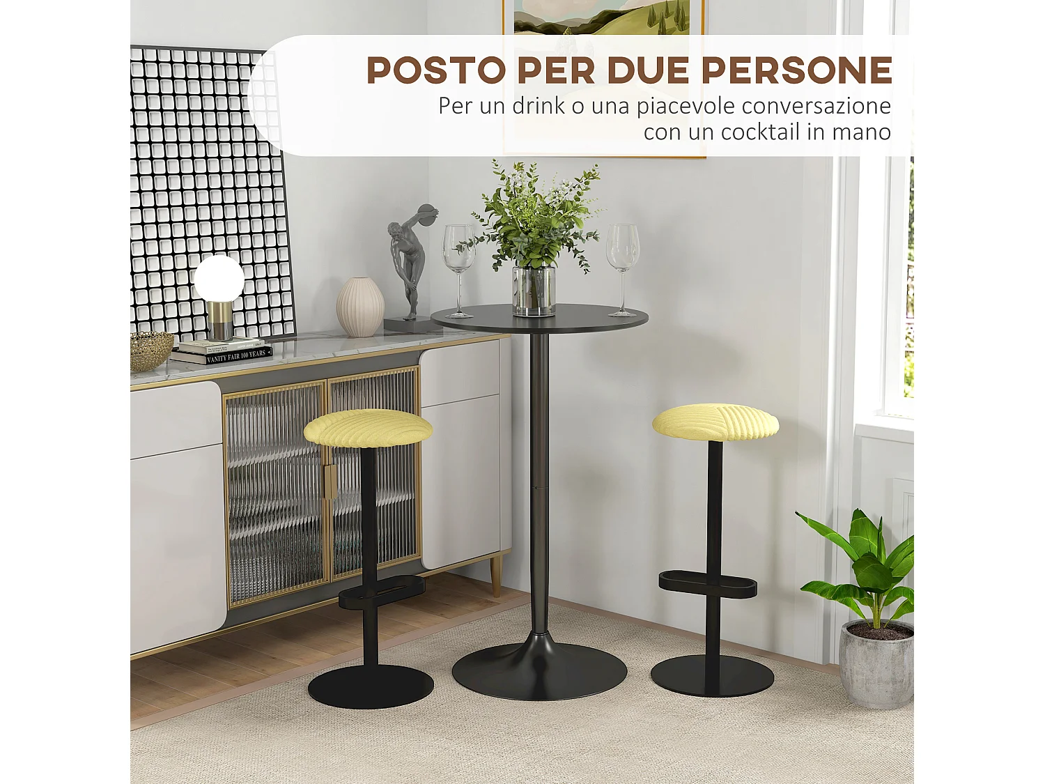 Tavolo bar rotondo salvaspazio moderno con struttura in acciaio nero