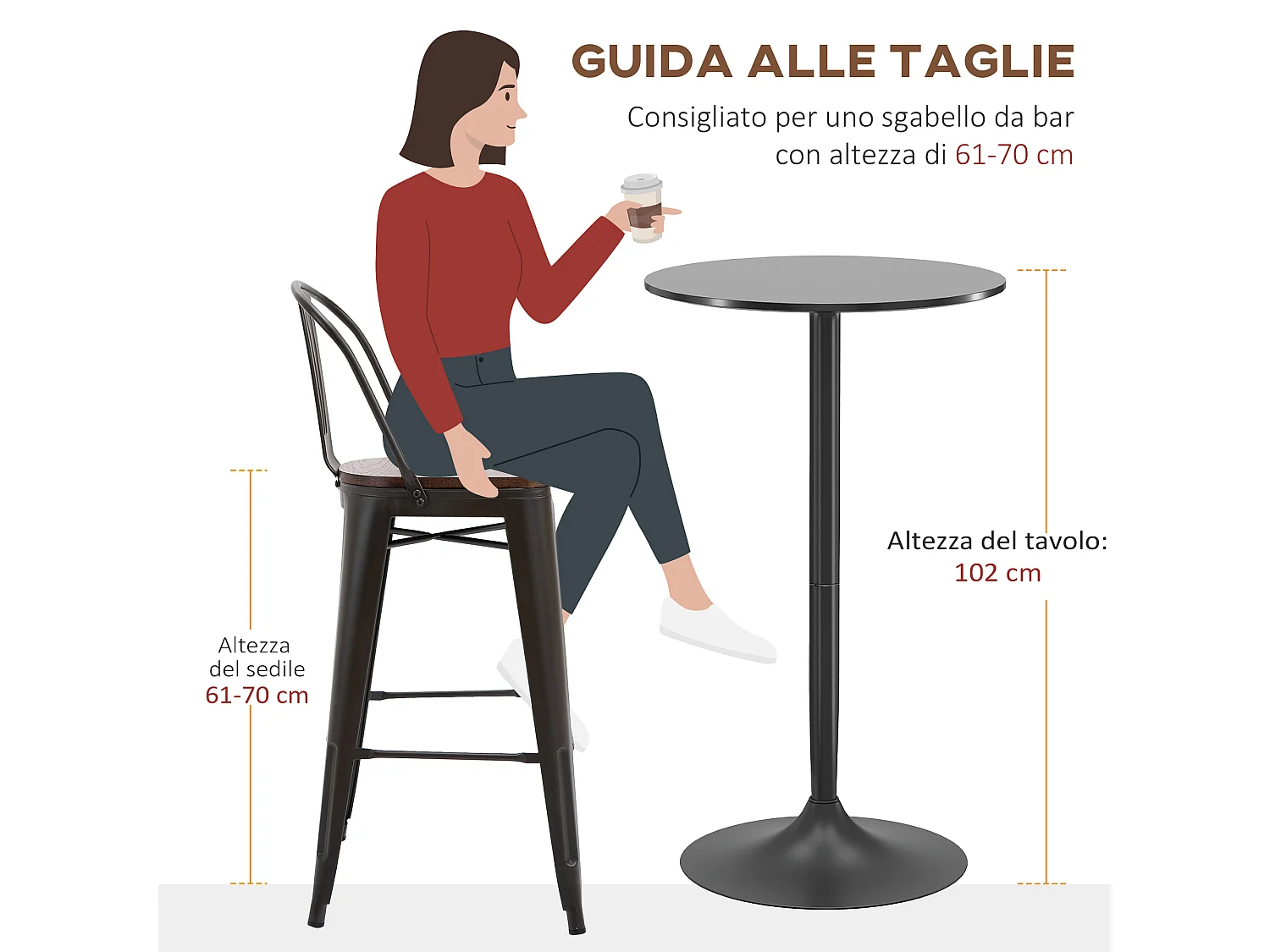 Tavolo bar rotondo salvaspazio moderno con struttura in acciaio nero