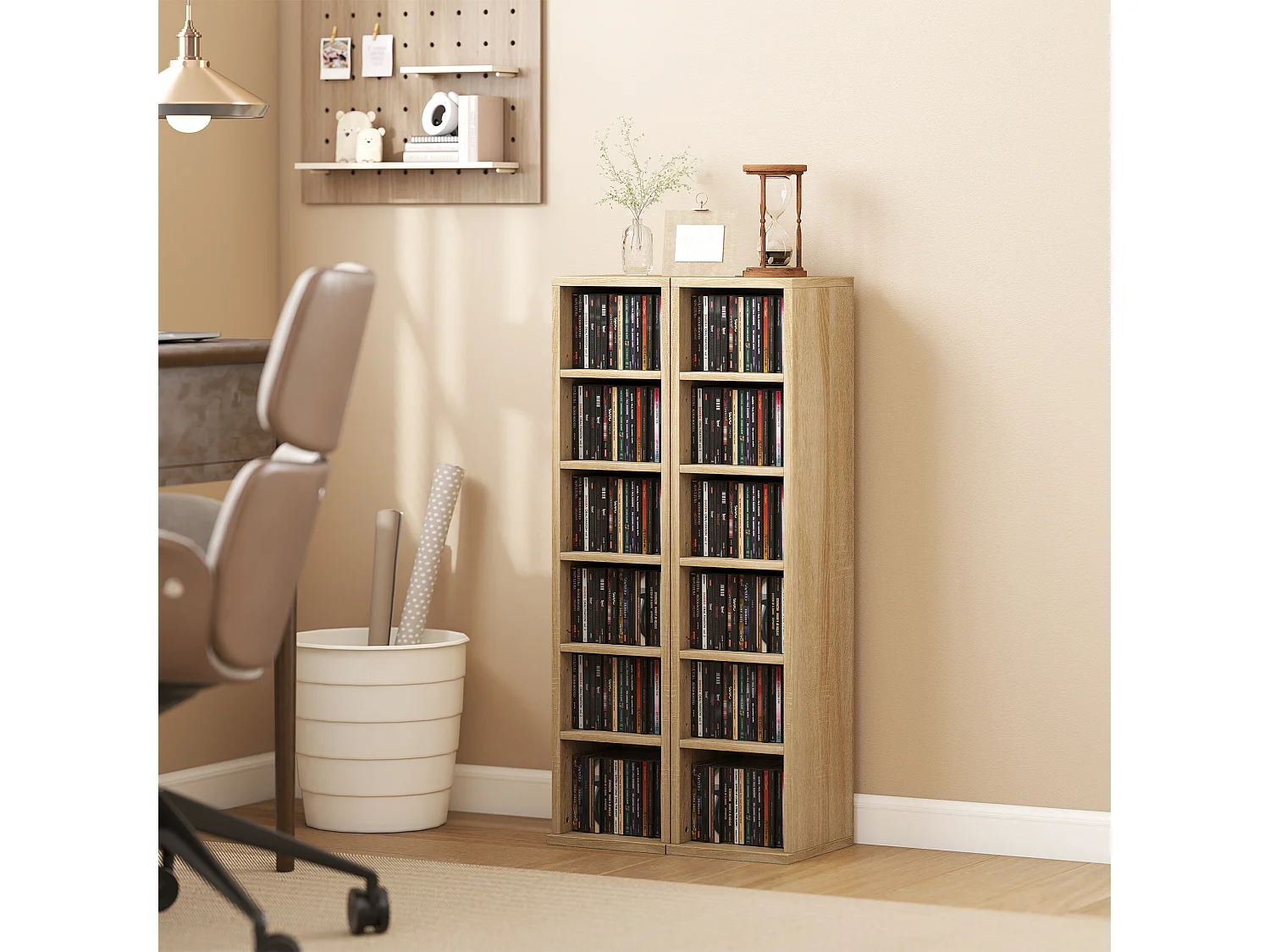 Set 2 scaffali porta cd con ripiani regolabili per 204 cd rovere