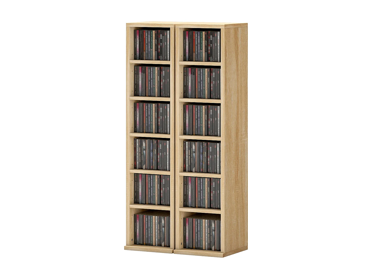 Set 2 scaffali porta cd con ripiani regolabili per 204 cd rovere