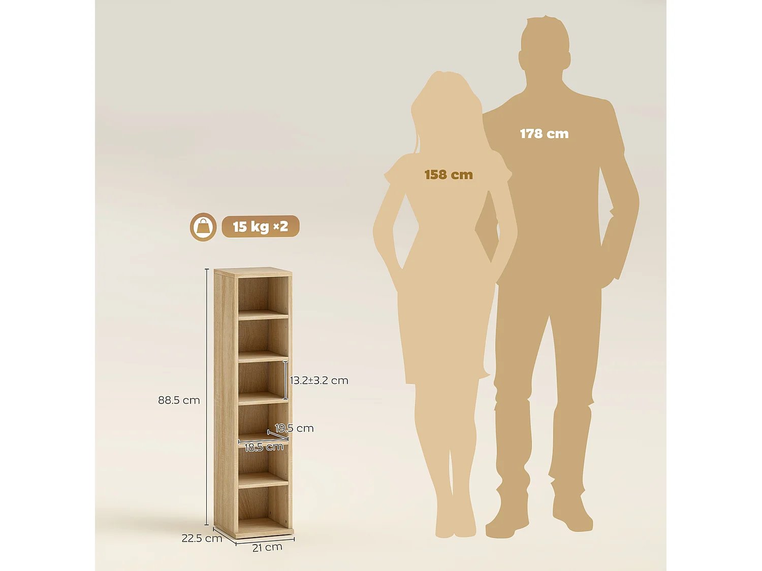 Set 2 scaffali porta cd con ripiani regolabili per 204 cd rovere