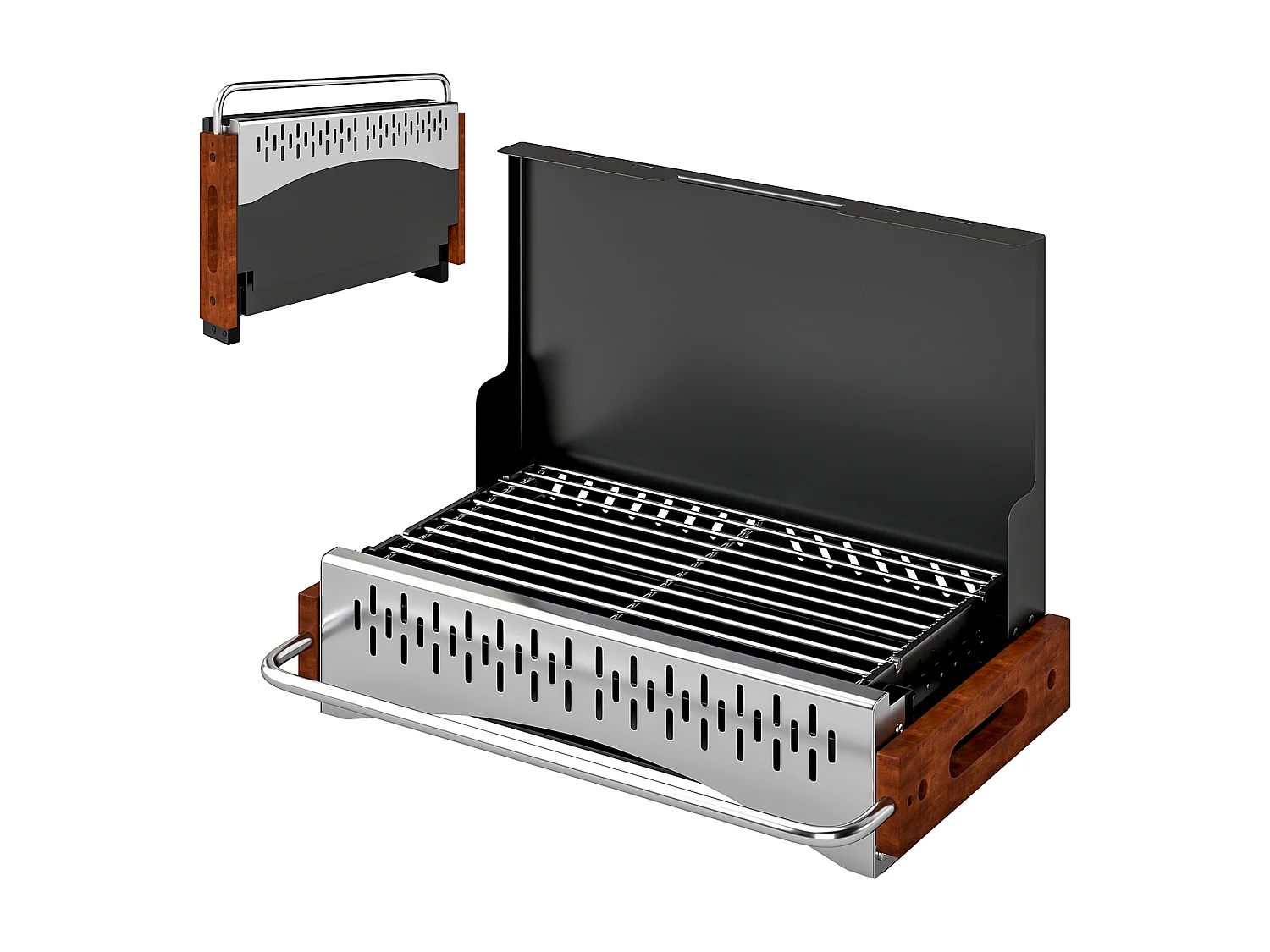 Barbecue portatile a carbone con vassoio rimovibile nero