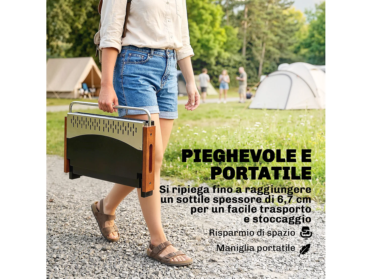 Barbecue portatile a carbone con vassoio rimovibile nero