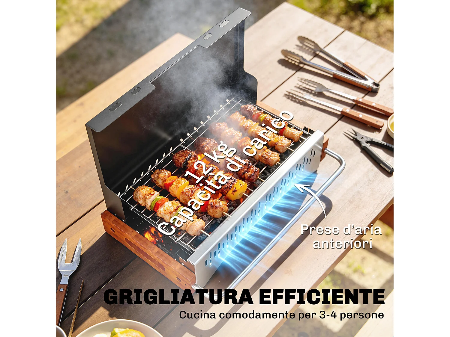 Barbecue portatile a carbone con vassoio rimovibile nero