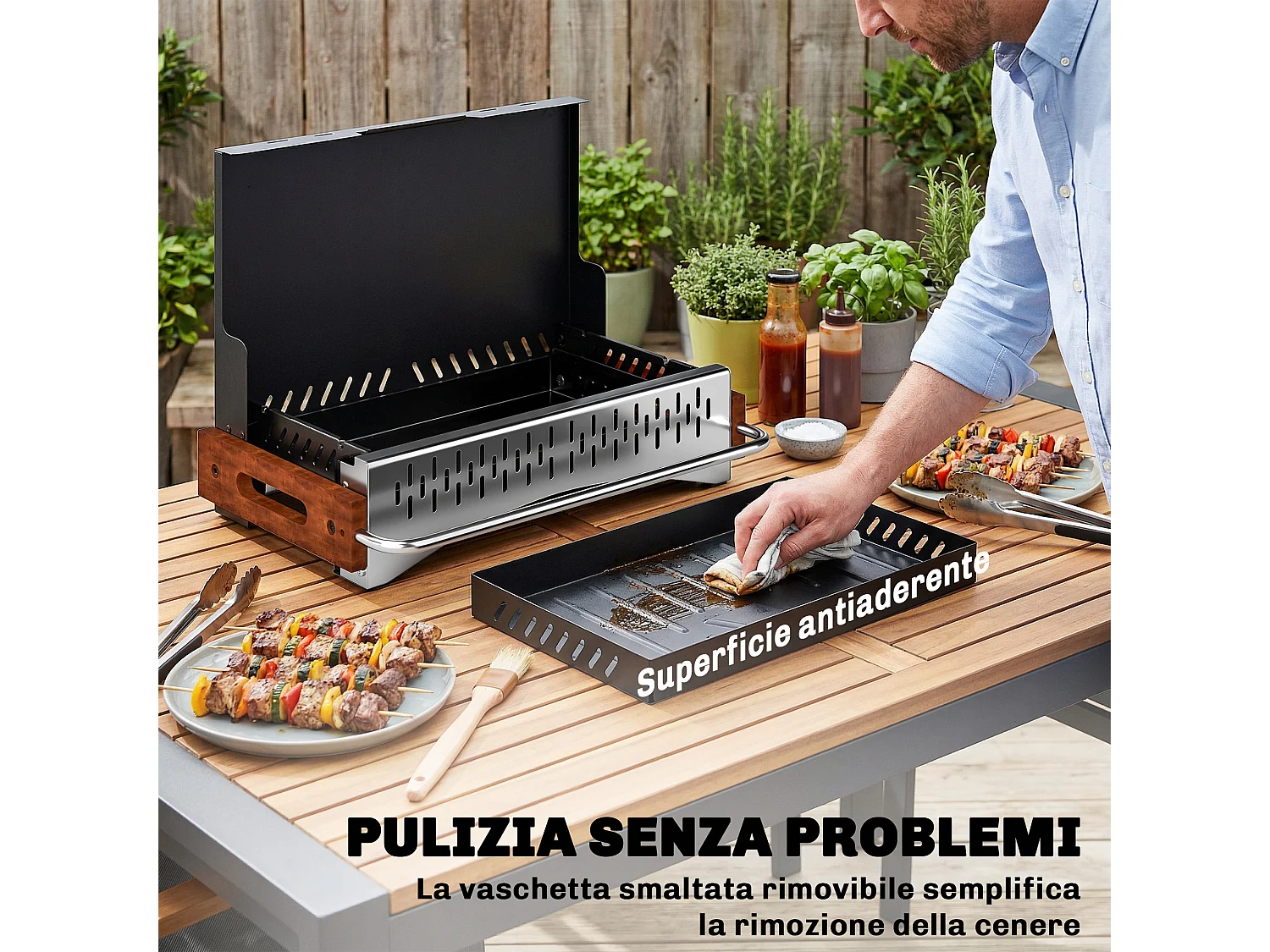 Barbecue portatile a carbone con vassoio rimovibile nero