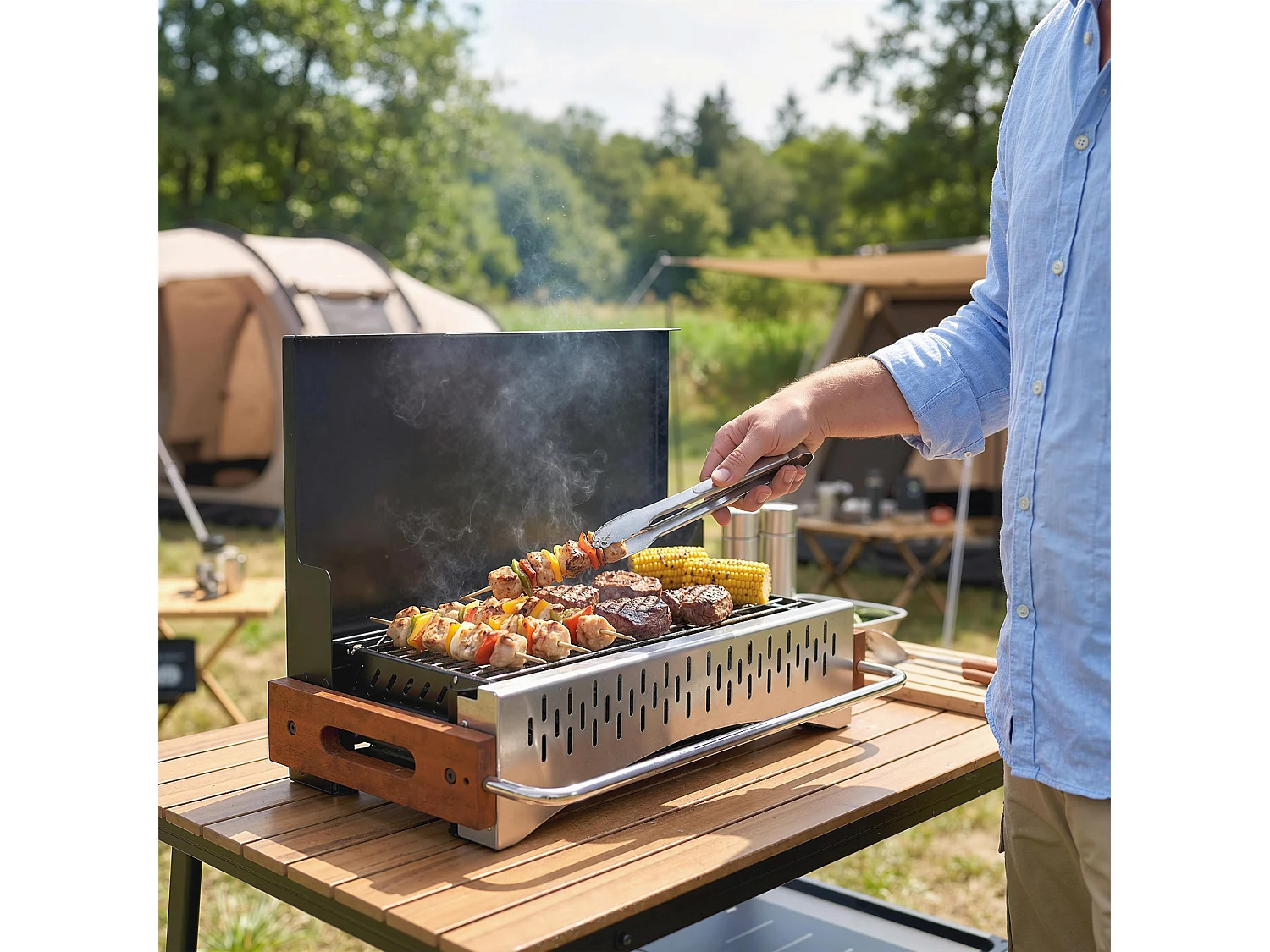Barbecue portatile a carbone con vassoio rimovibile nero