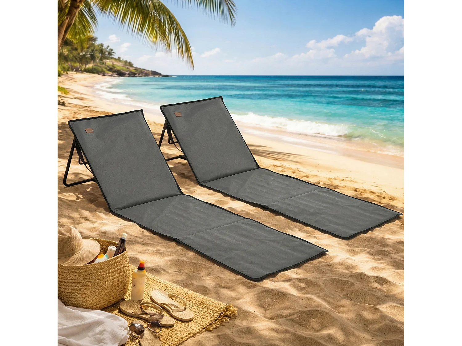 Set 2 sdraio da spiaggia pieghevoli ad angolo regolabile grigio