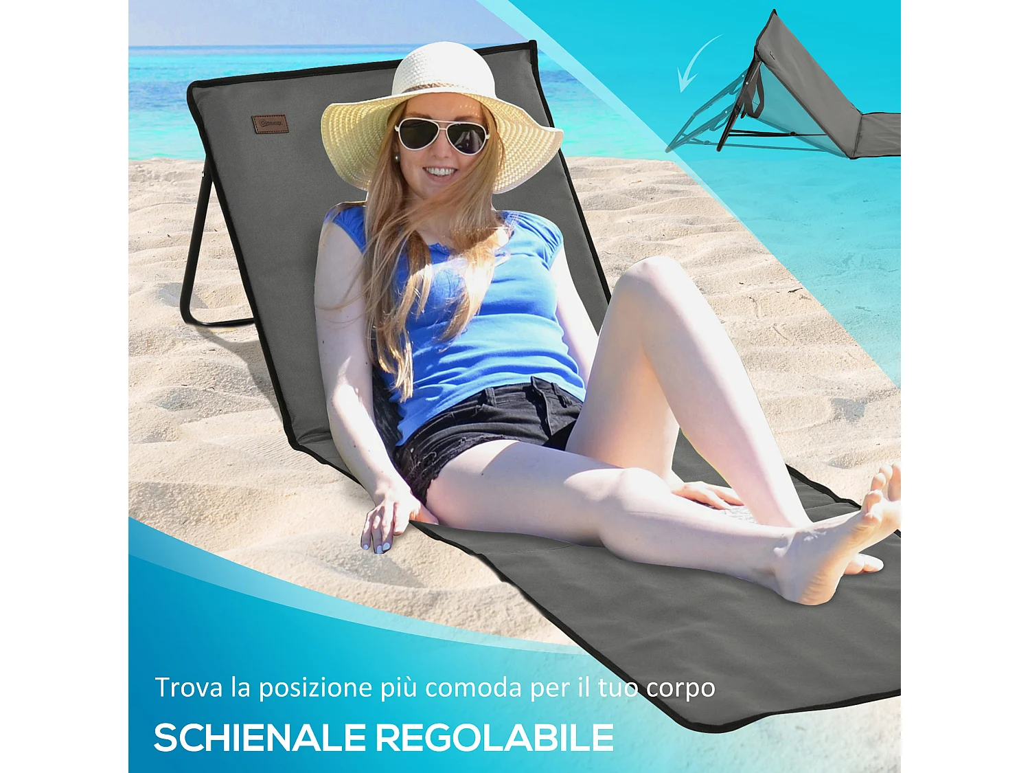 Set 2 sdraio da spiaggia pieghevoli ad angolo regolabile grigio