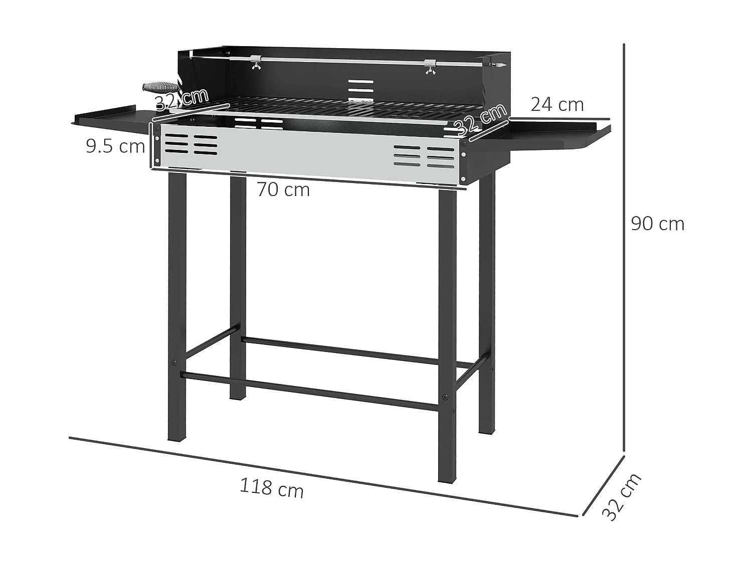Barbecue a carbone a 3 livelli con girarrosto e mensole pieghevoli