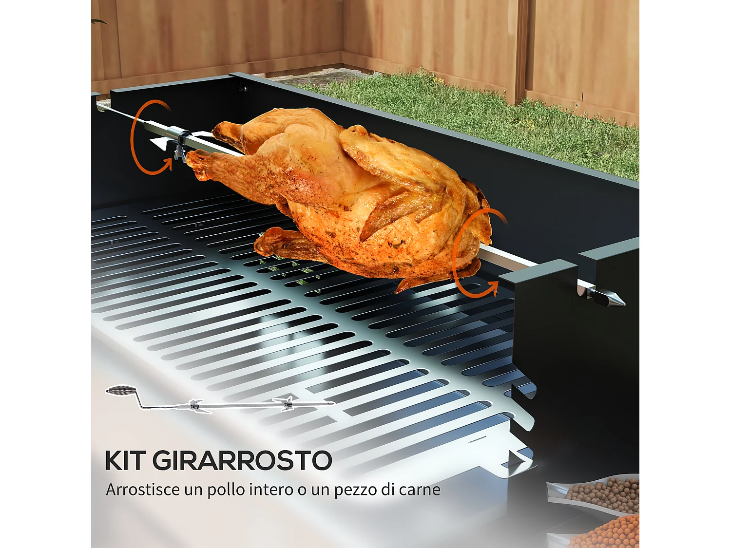 Barbecue a carbone a 3 livelli con girarrosto e mensole pieghevoli