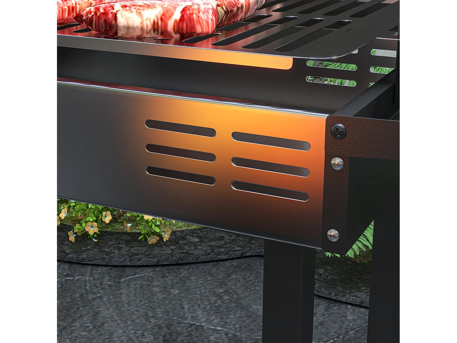Barbecue a carbone a 3 livelli con girarrosto e mensole pieghevoli