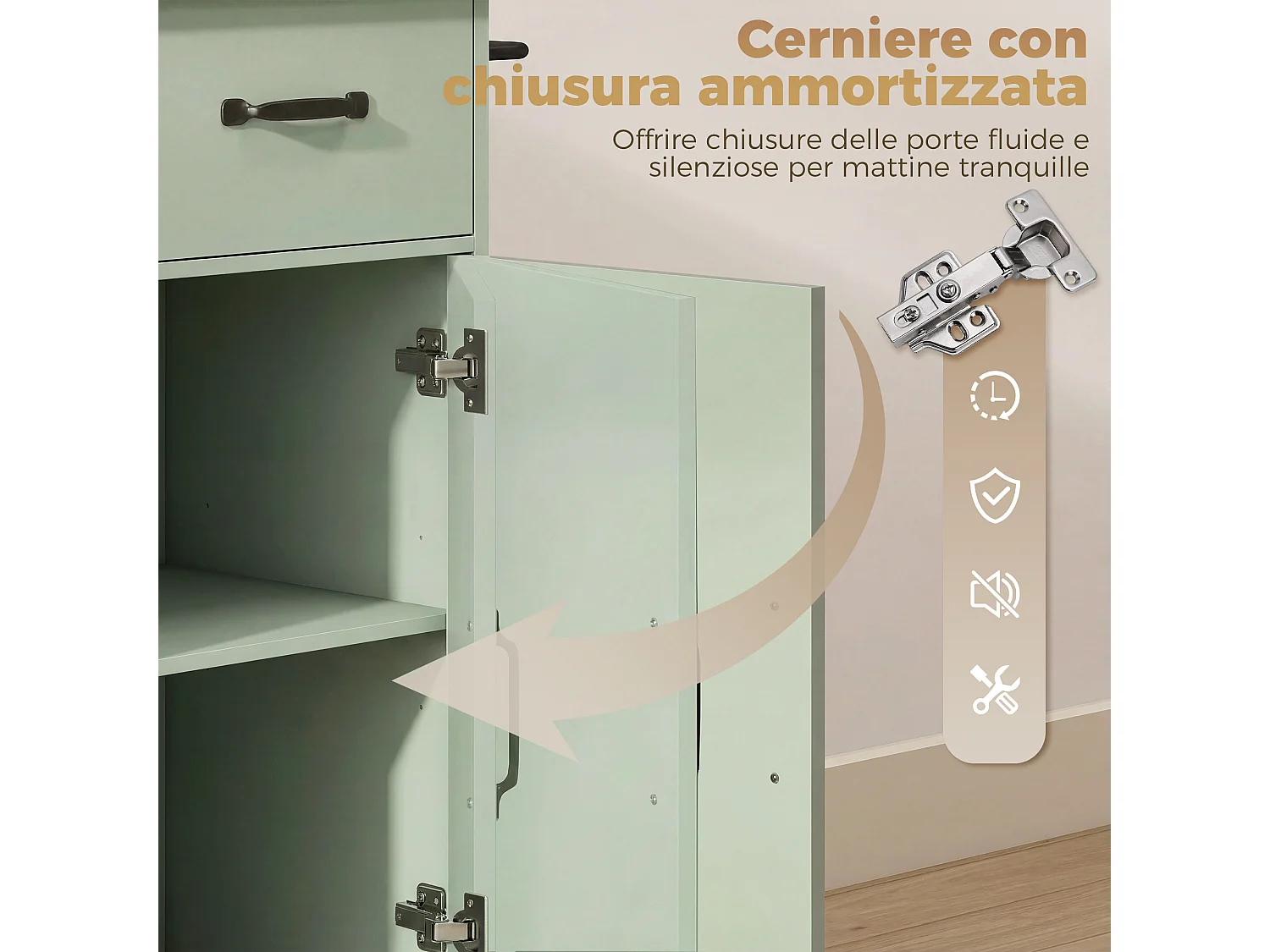 Carrello da cucina con ruote in legno verde chiaro